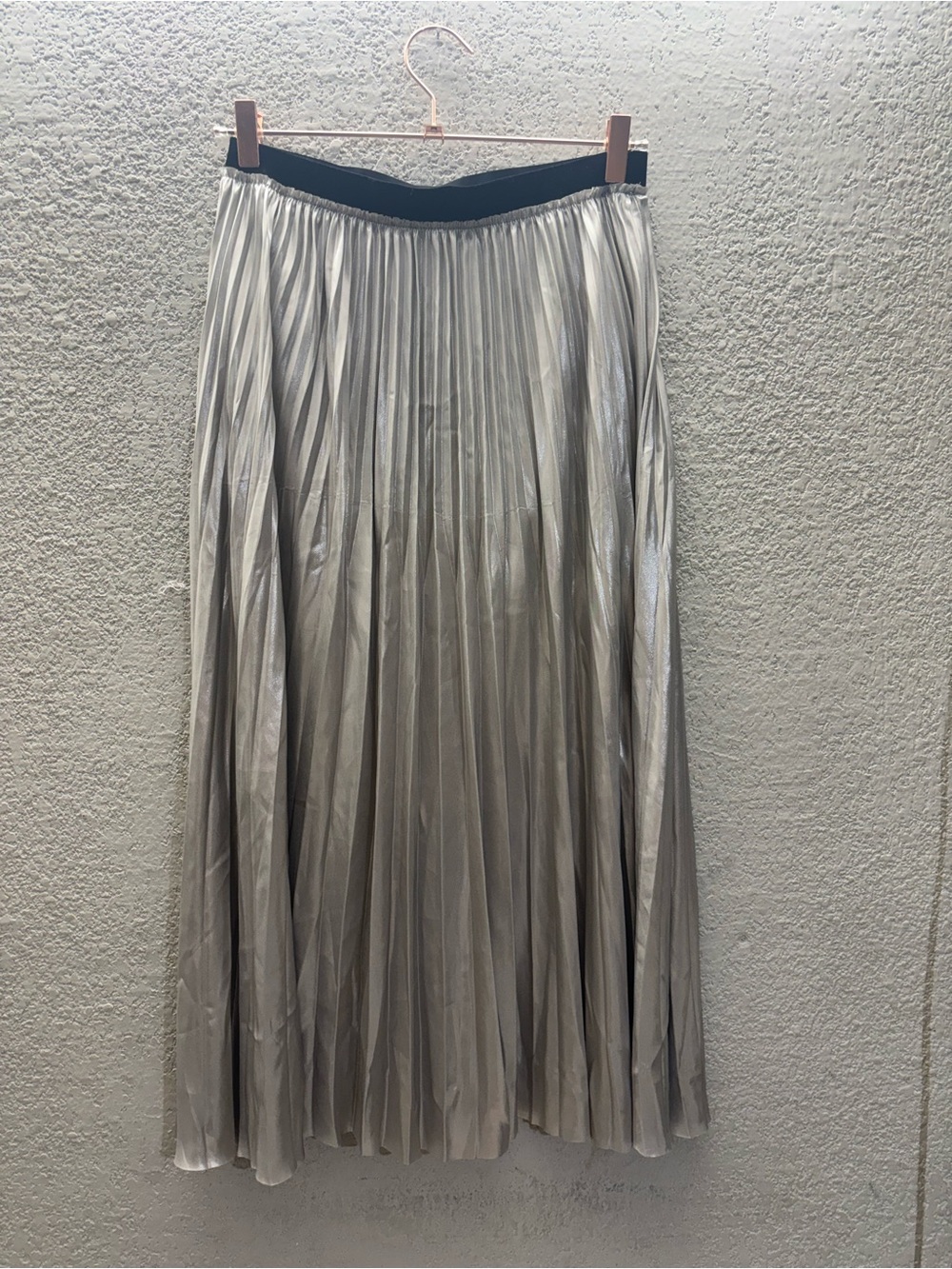 Zara Metallic Silver Pleated Maxi Skirt